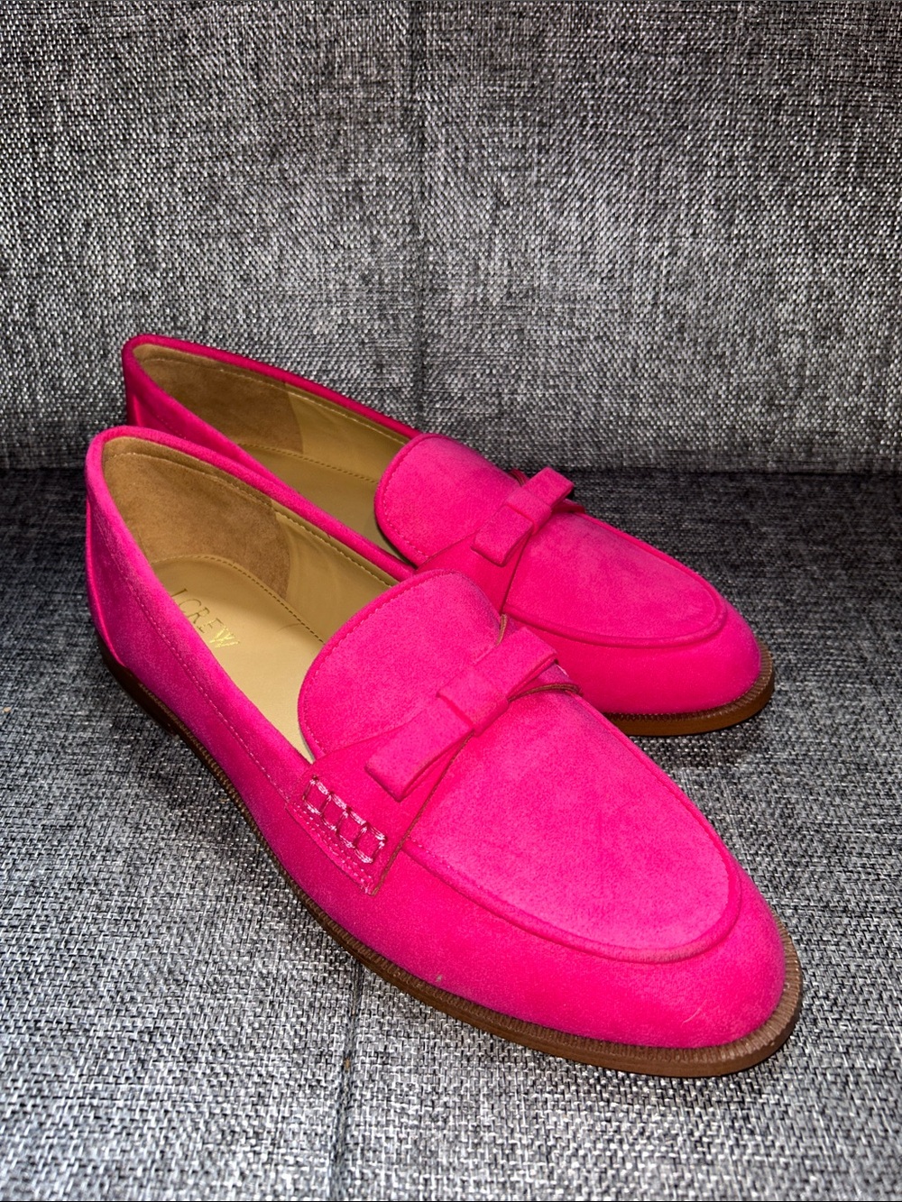 NEW - J. Crew Factory Bright Hot Pink Suede Bow Loafers